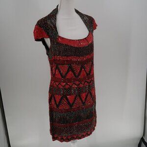 French Connection Black Red Sequin Cocktail Dress Size 10